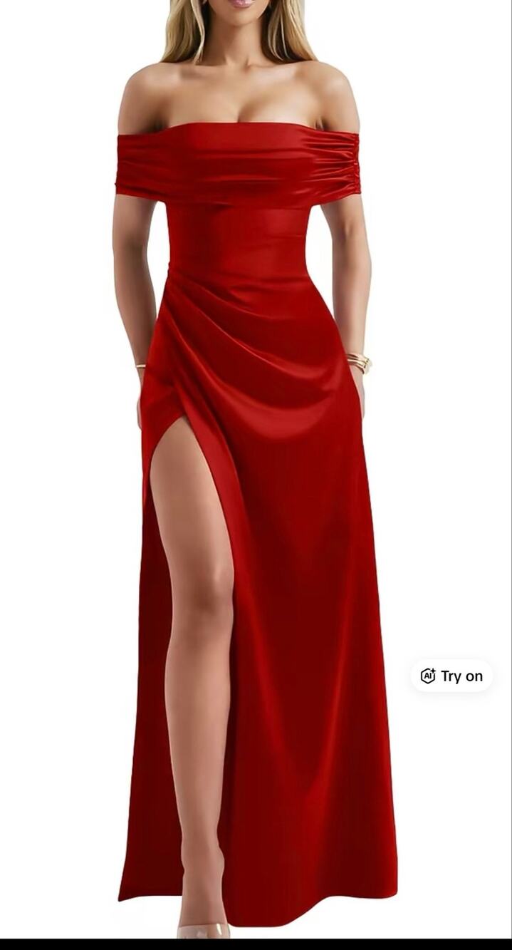 OYS off shoulder red formal gown slit bodycon wedding Maxi dress large NWT